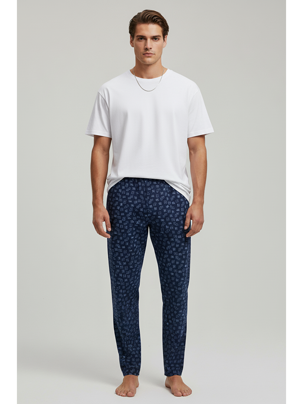 Mavi Erkek %100 Pamuk Cepli Ekose Pijama Altı | Desen 7 040