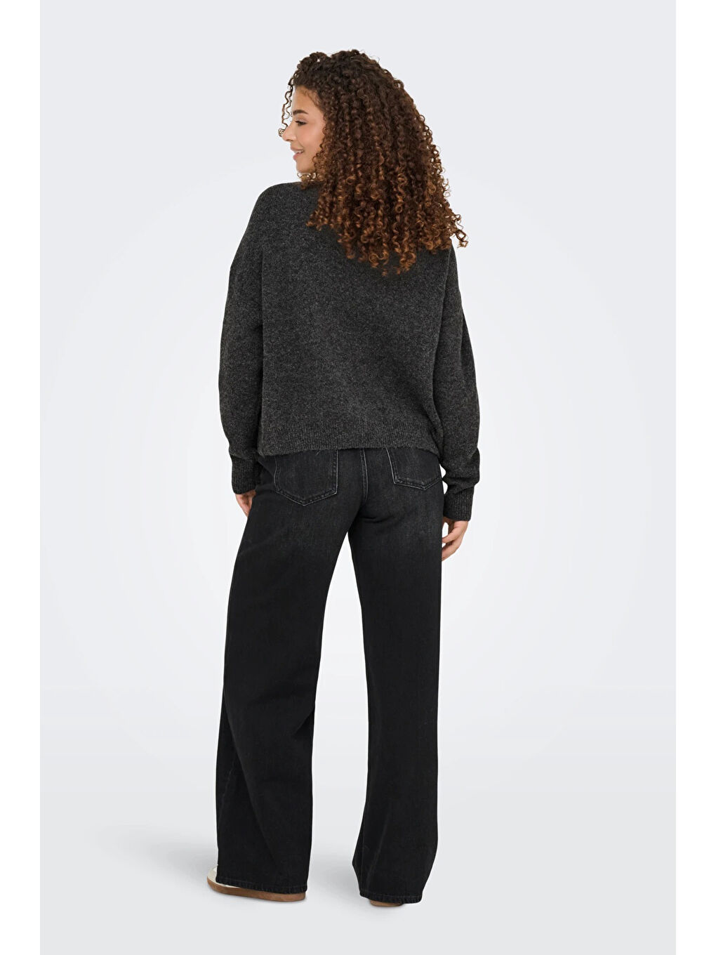 Gri Onlrenata Yün Karışım Regular Fit Yıldız Desenli Kadın Kazak 15353062-1