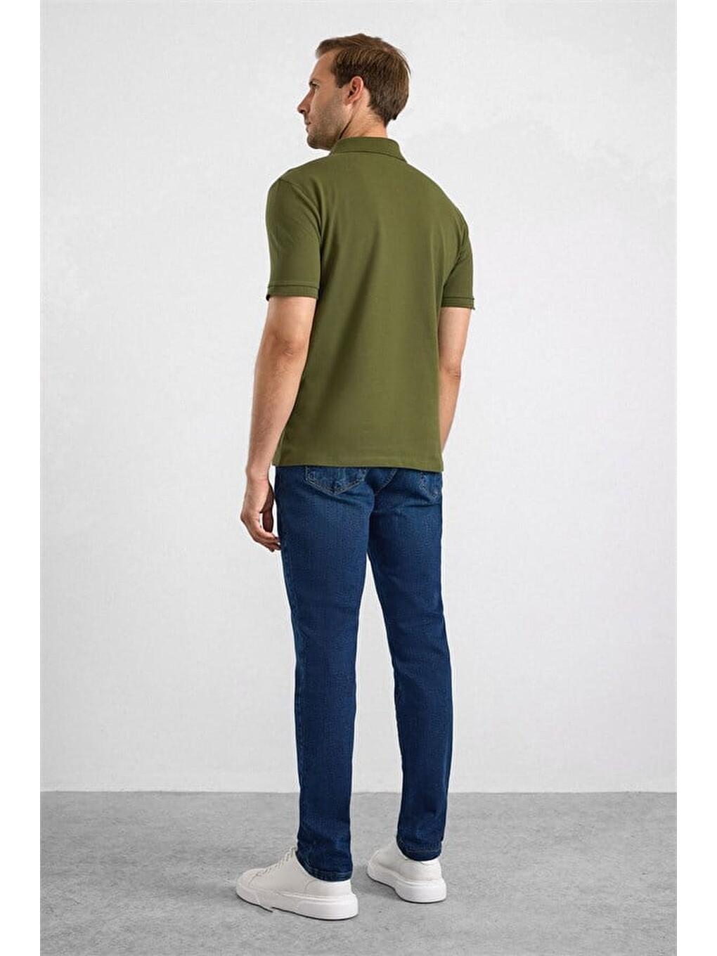 Haki Regular Düz Nakışlı Pike Düğmeli Polo Yaka Tişört-4