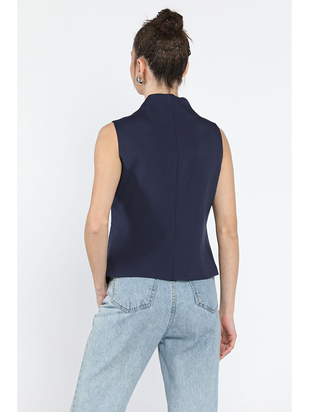 Lacivert Kemer Detaylı Astarlı Kadın Yelek-2