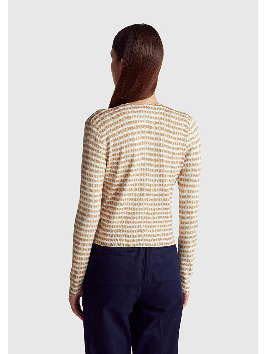 Ekru Kadın Krem Viskoz Karışımlı Tamamı Desenli Düğmeli Hırka-1