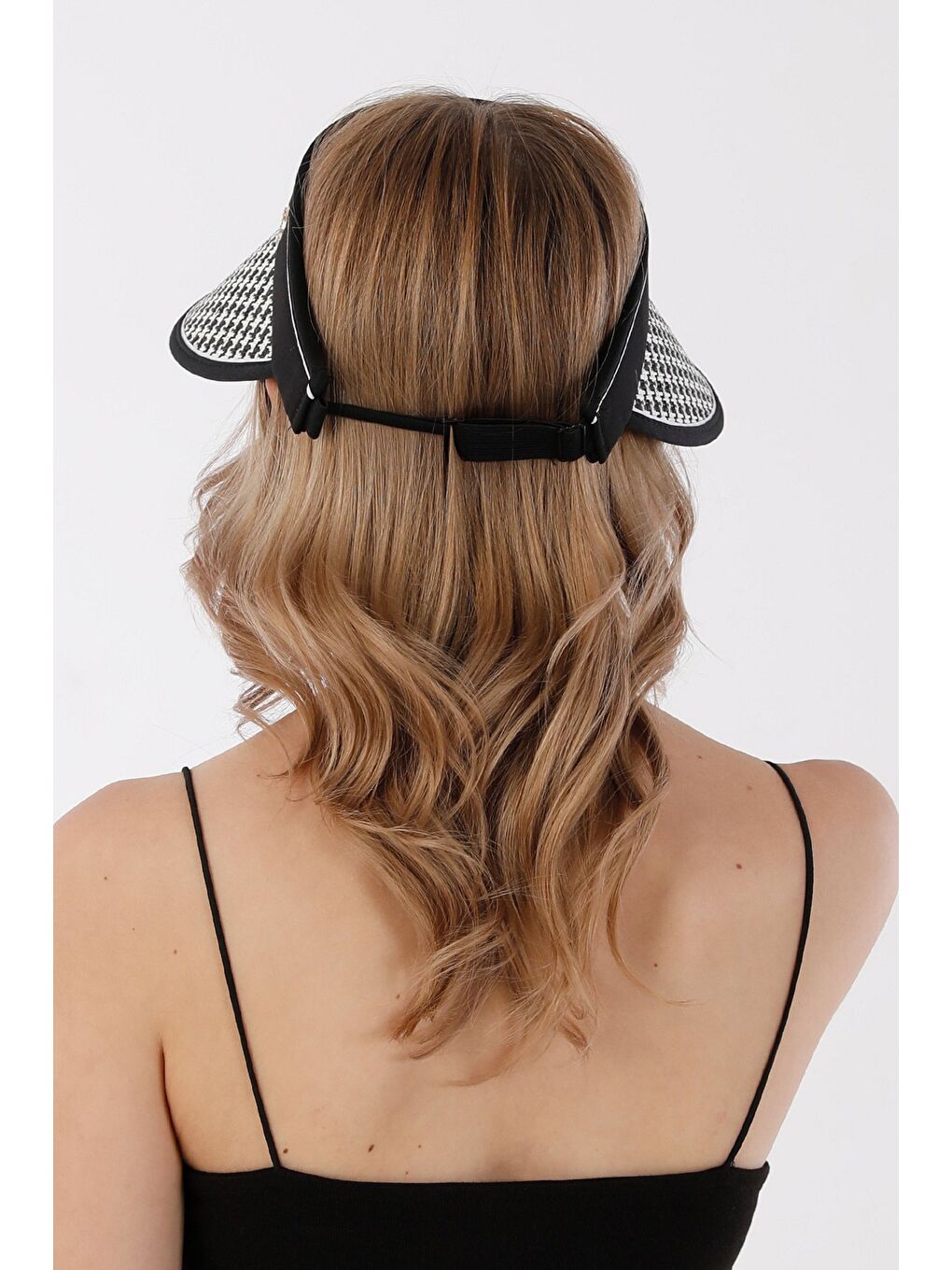 Siyah Kazayağı Desenli Siperli Ayarlanabilir Hasır Şapka-4