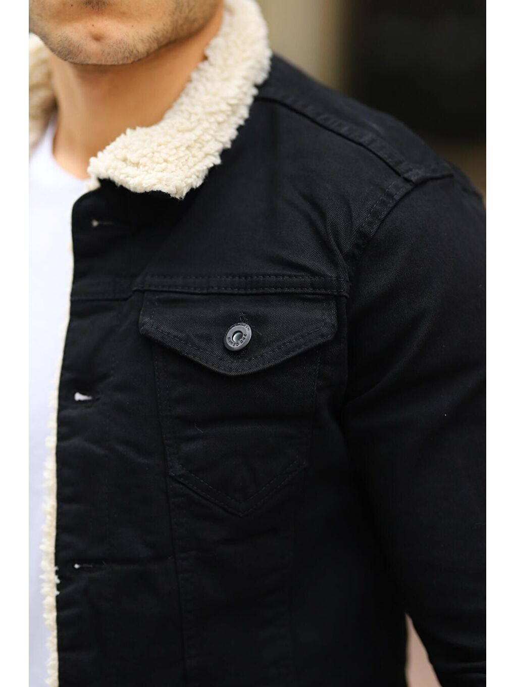 Erkek Trend Kışlık Içi Kürklü Jean Ceket Bej Siyah-1