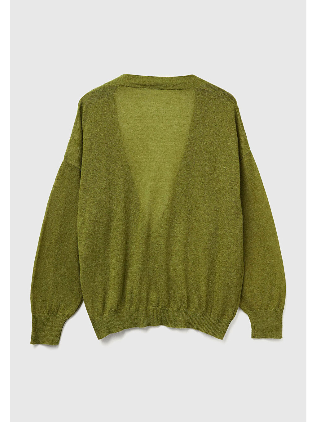 Kadın Haki Yeşili Alpaka ve Yün Karışımlı Ribana Detaylı Düğmeli Hırka-3