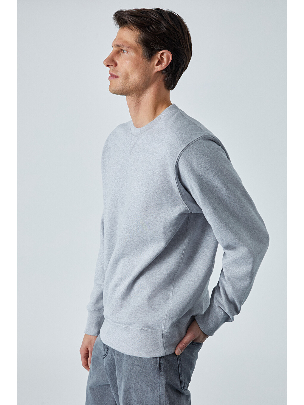 Bonell Erkek %100 Pamuk Relaxed Bisiklet Yaka Uzun Kollu Gri Melanj Sweatshirt-4