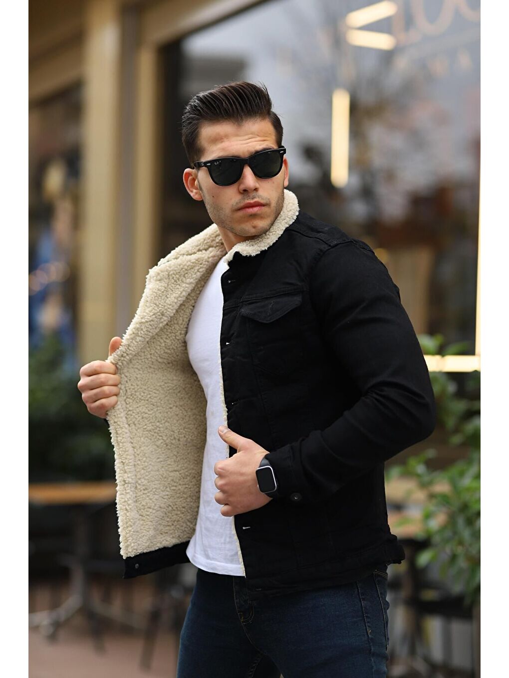 Erkek Trend Kışlık Içi Kürklü Jean Ceket Bej Siyah-2