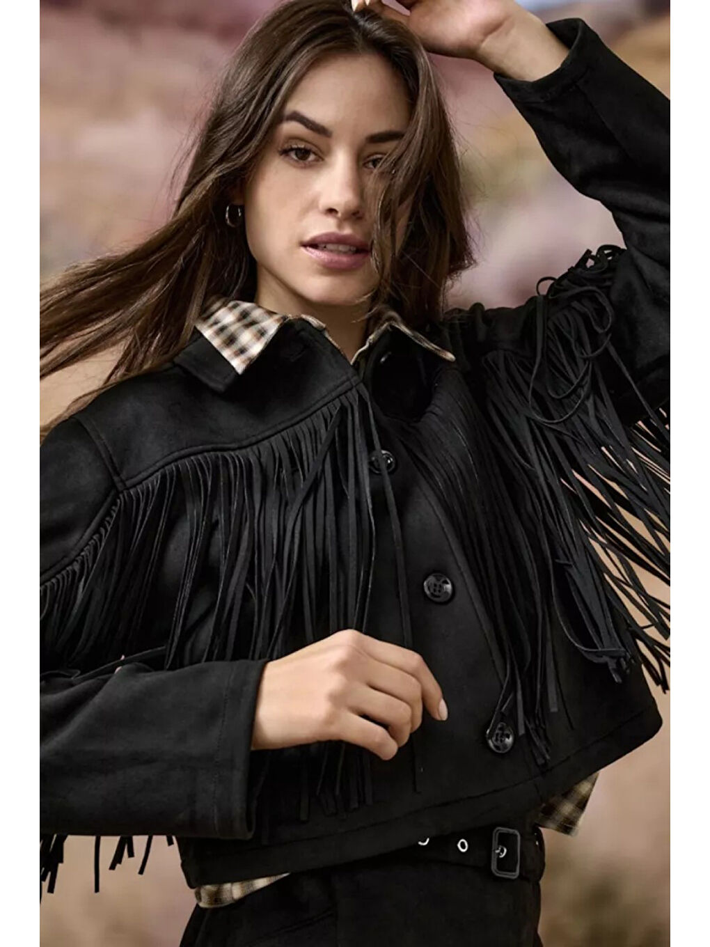 Siyah Onldiane Regular Fit Püsküllü Kadın Ceket 15354896-1