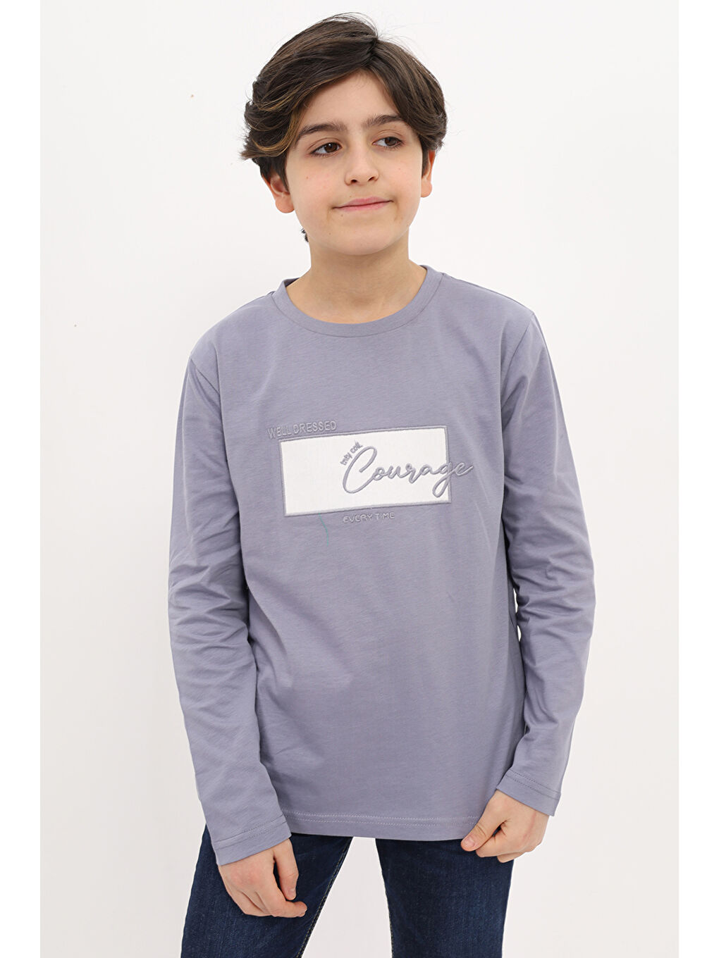 Gri Erkek Çocuk Nakışlı Tişört