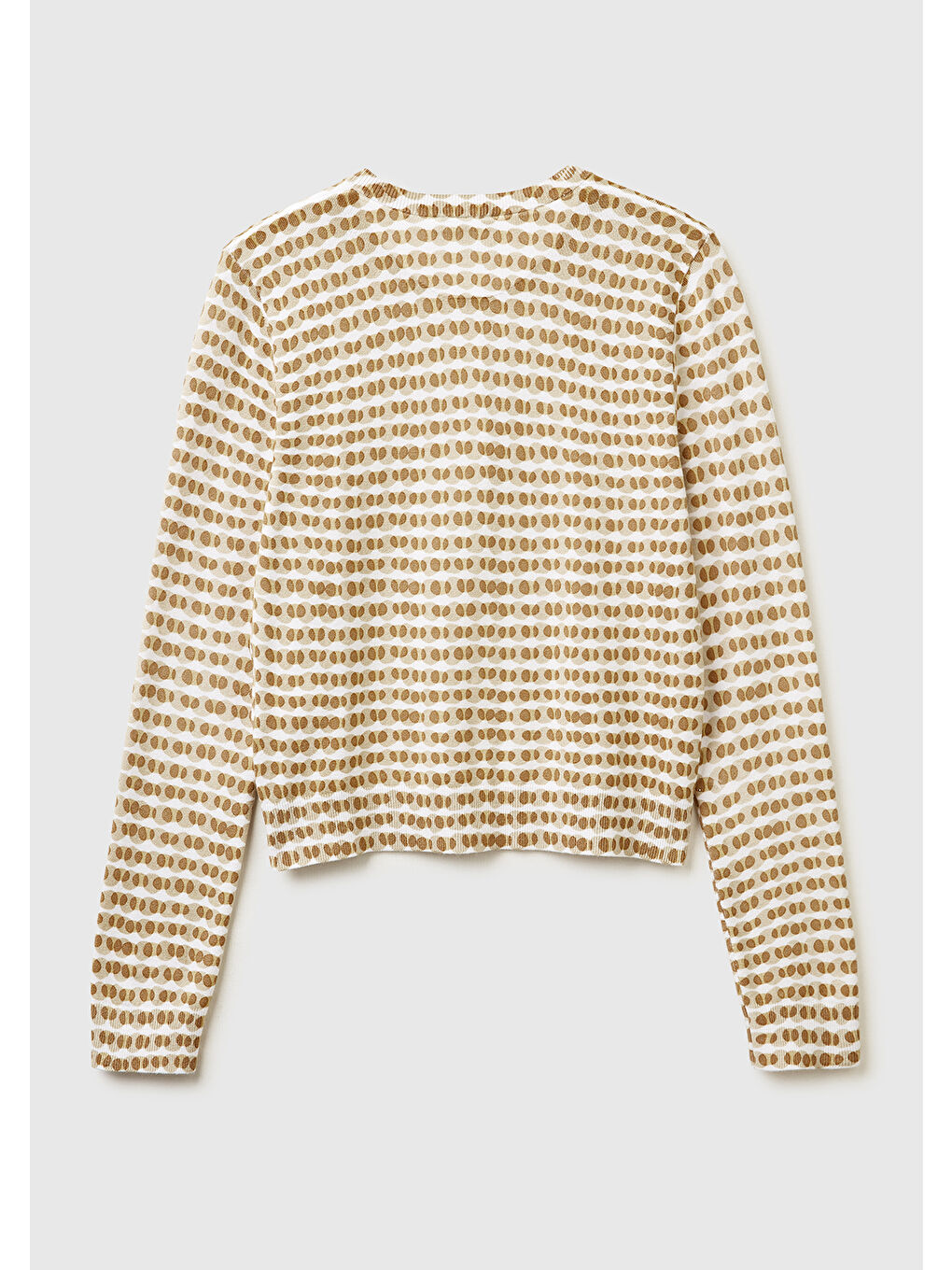 Ekru Kadın Krem Viskoz Karışımlı Tamamı Desenli Düğmeli Hırka-2