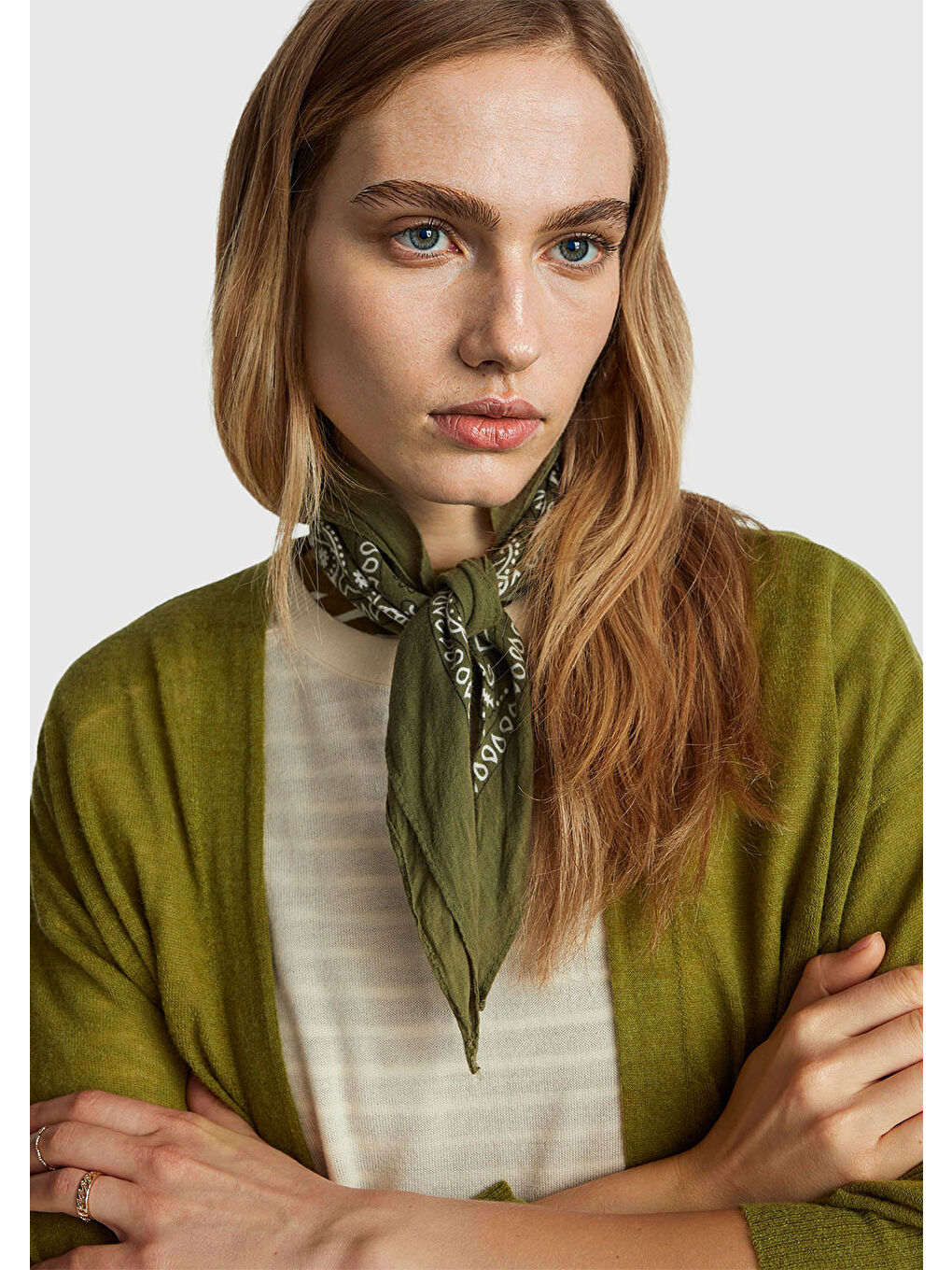 Kadın Haki Yeşili Alpaka ve Yün Karışımlı Ribana Detaylı Düğmeli Hırka-5