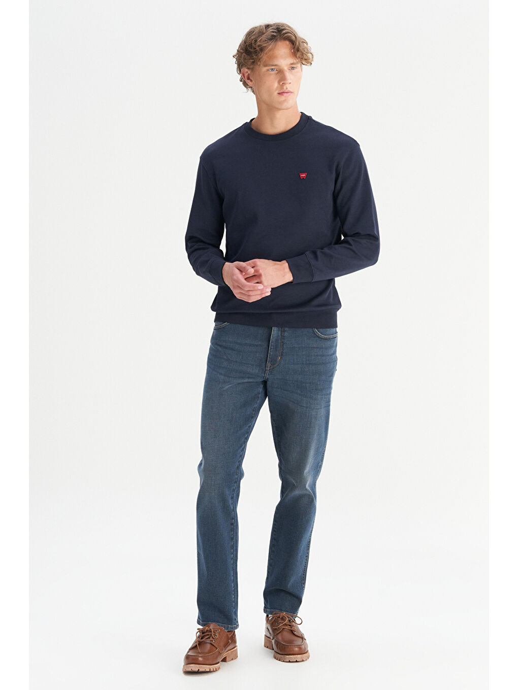 Lacivert Pamuklu Regular Fit Bisiklet Yaka Logo Detaylı Sweatshirt-1