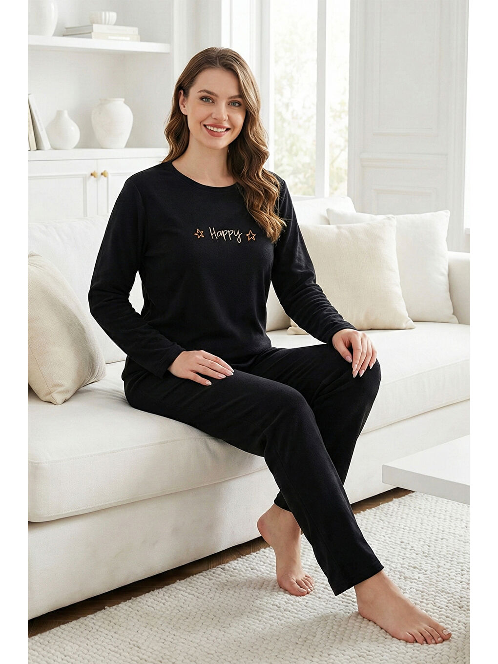 Kadın Yazı Desen Suprem Pijama Takımı 0608 Siyah06-3