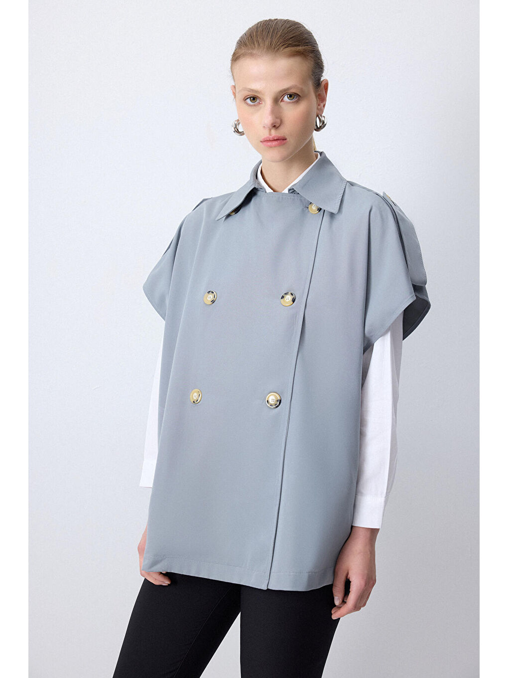 Gri Kruvaze Trenç Yelek-3