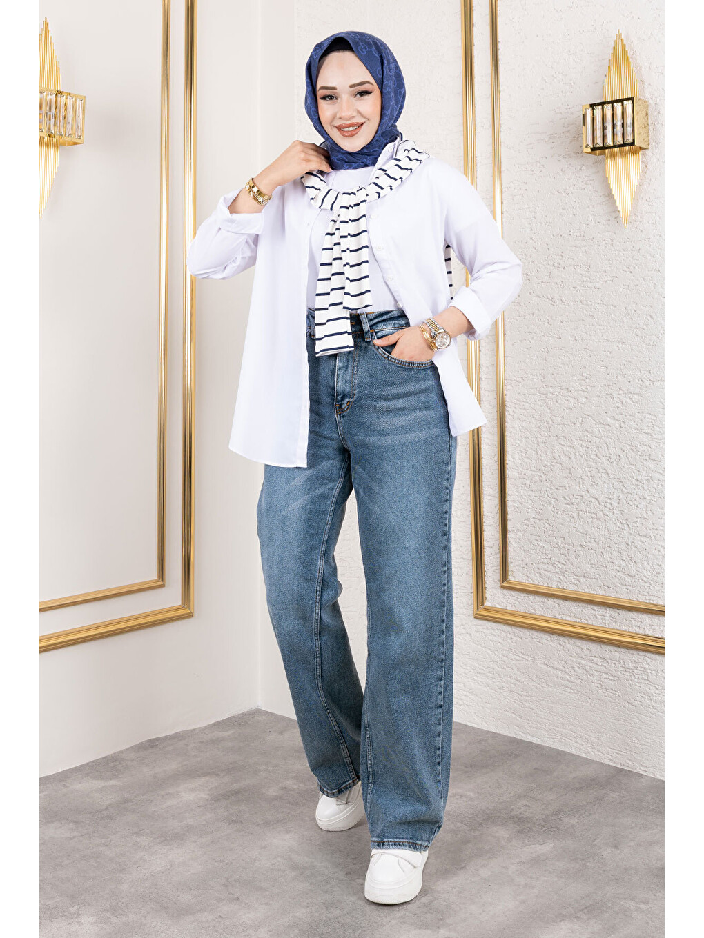 Yüksek Bel Palazzo Jean Pantolon Tsd250119 Koyu Mavi