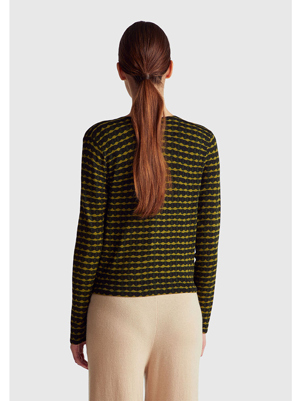 Kadın Haki Yeşili Viskoz Karışımlı Tamamı Desenli Düğmeli Hırka-2