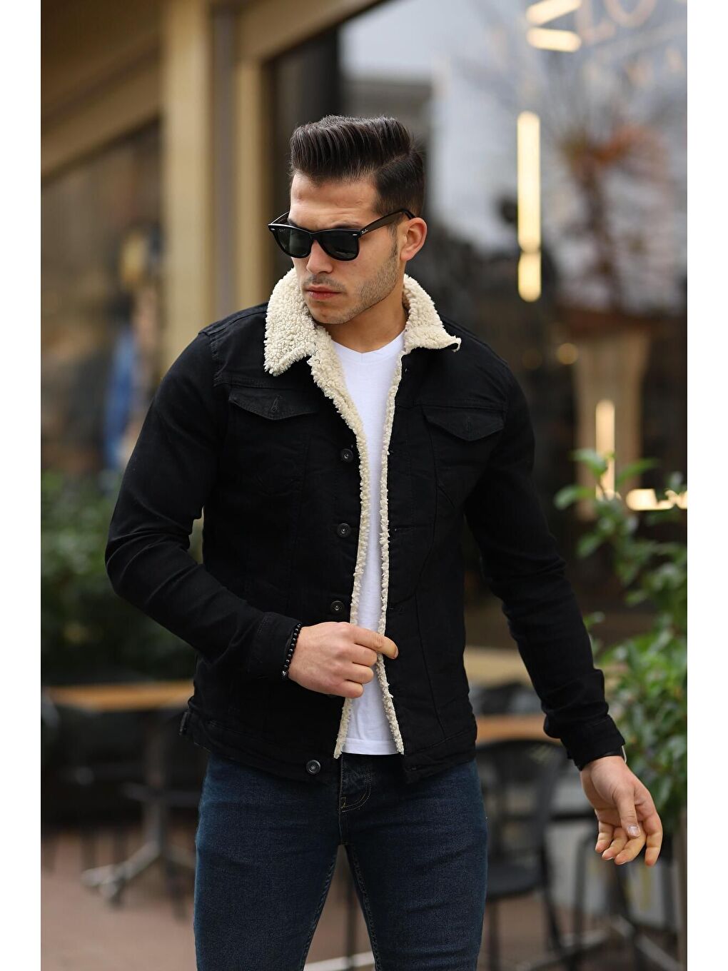 Erkek Trend Kışlık Içi Kürklü Jean Ceket Bej Siyah-3