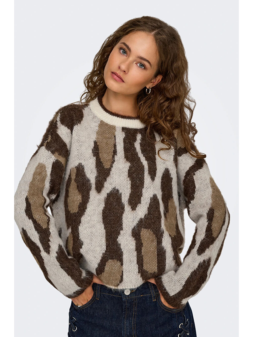 Kahverengi Onledelie Regular Fit Yün Karışım Kadın Kazak 15353092-5