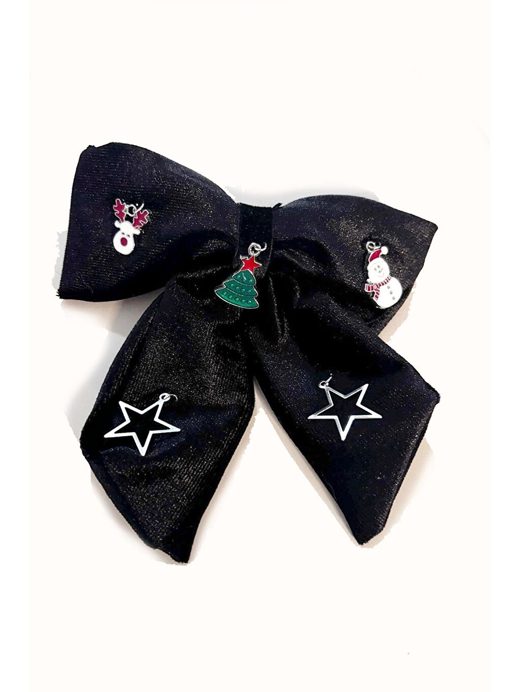 Yılbaşı Charmları Siyah Kadife Fiyonk Toka