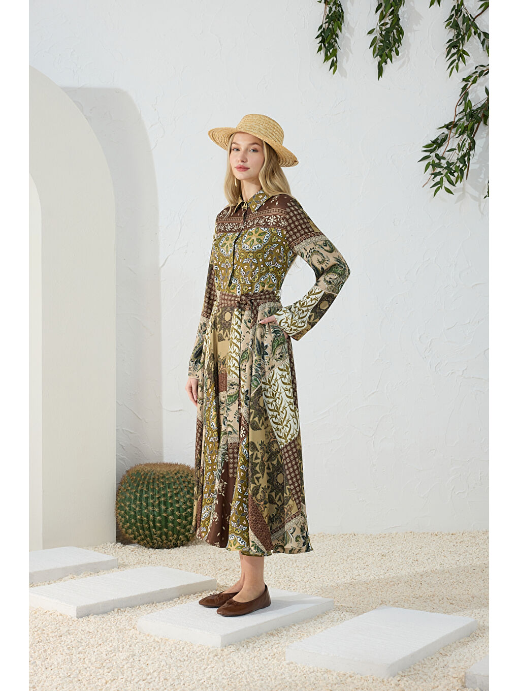 Haki Desenli Elbise-1