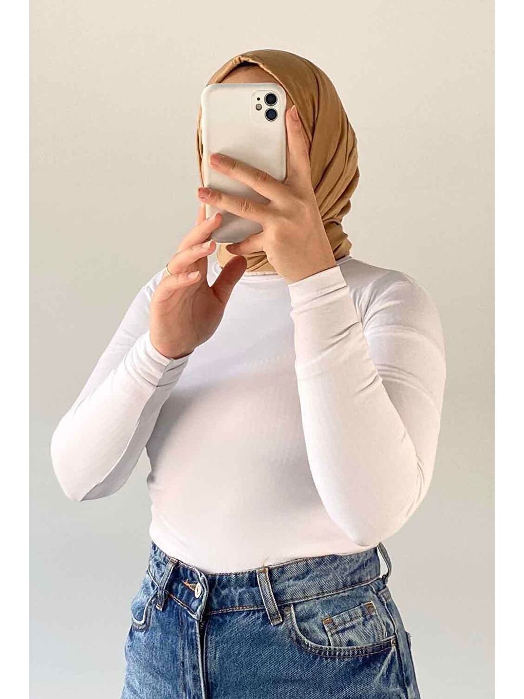 Bisiklet Yaka Düz Renk Body Beyaz-1