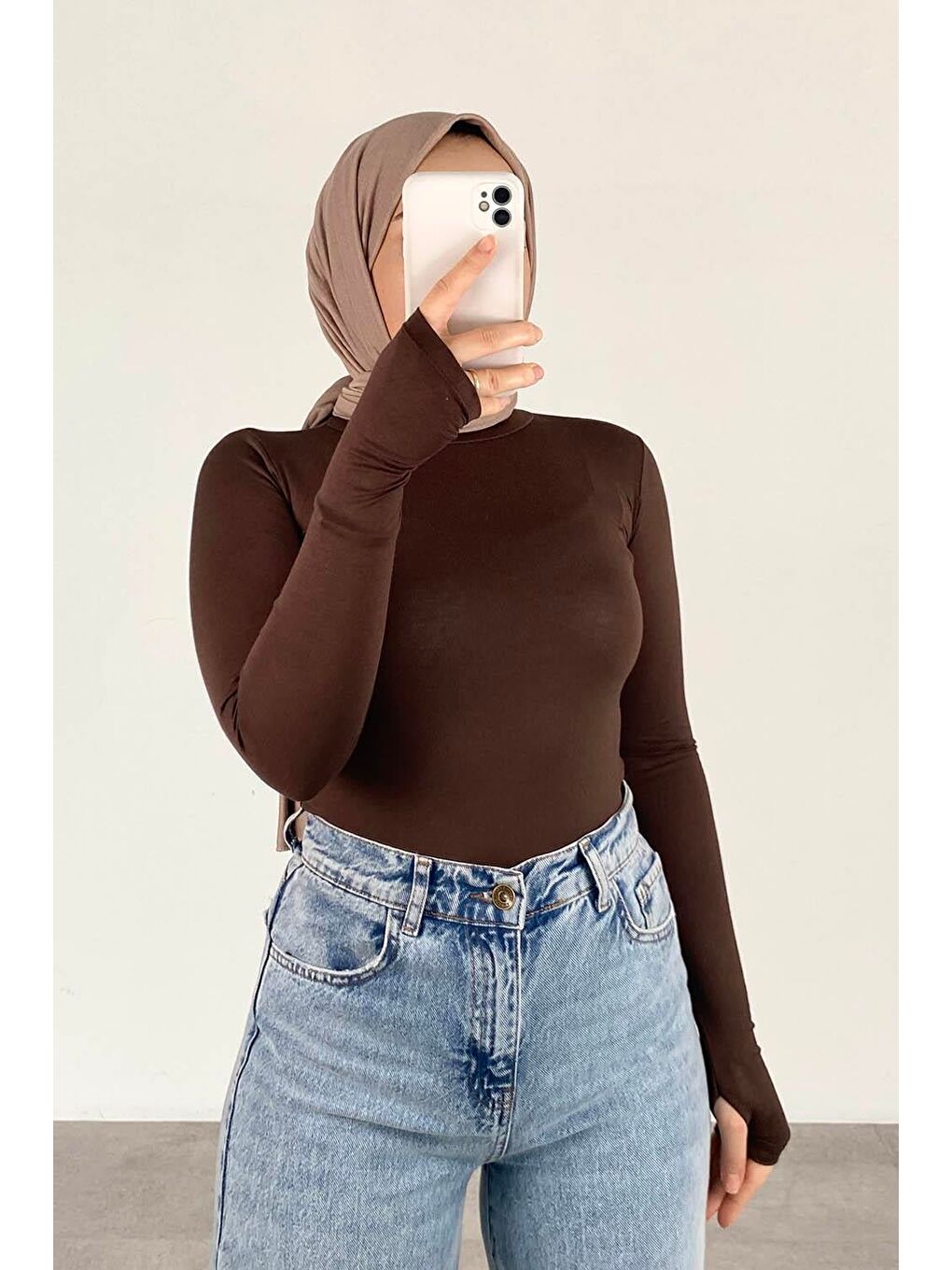 Eldiven Detaylı Body Acı Kahverengi-1