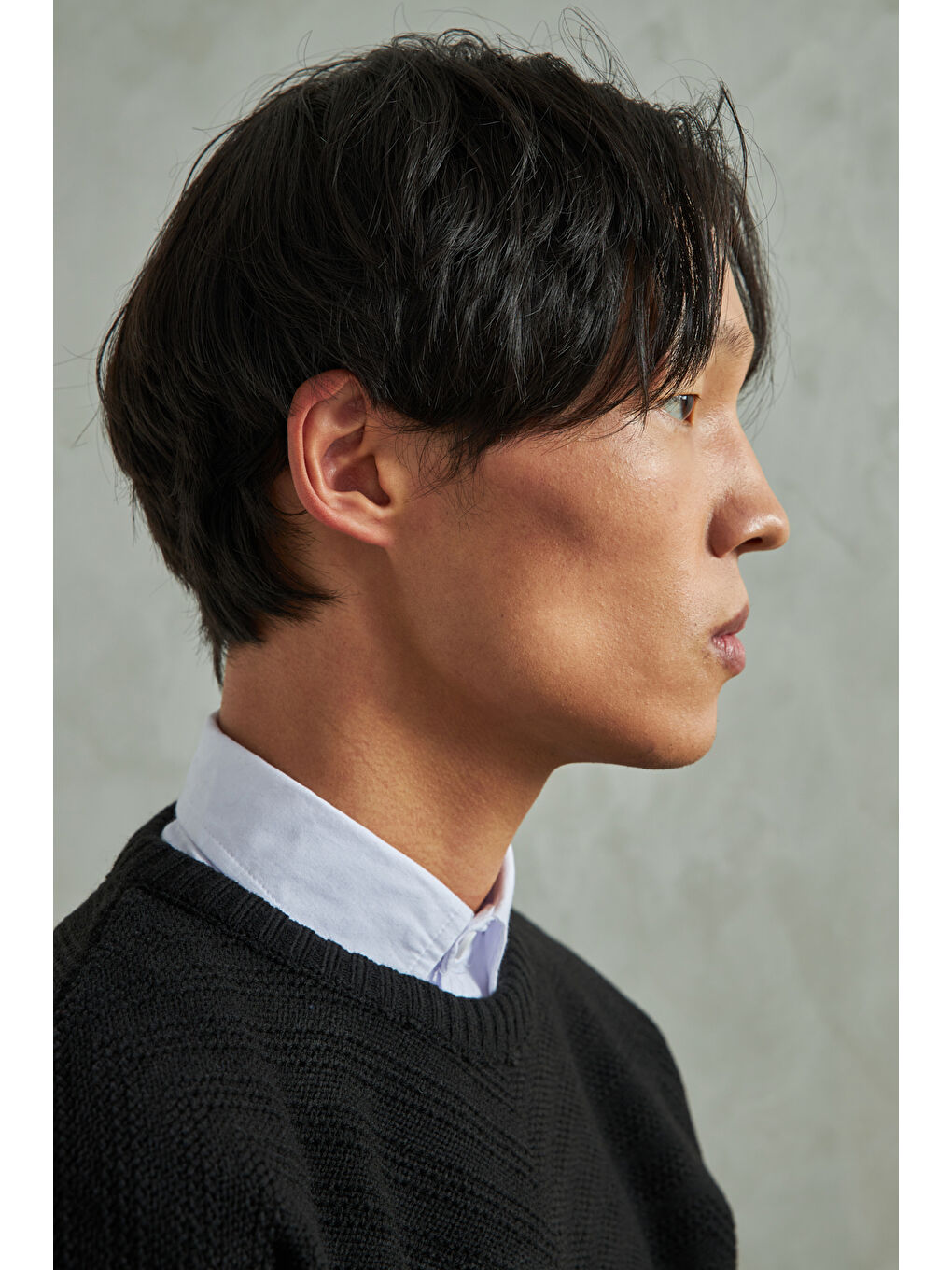 Siyah Erkek Bisiklet Yaka Oversize Ters Örgü Desen Kazak-5