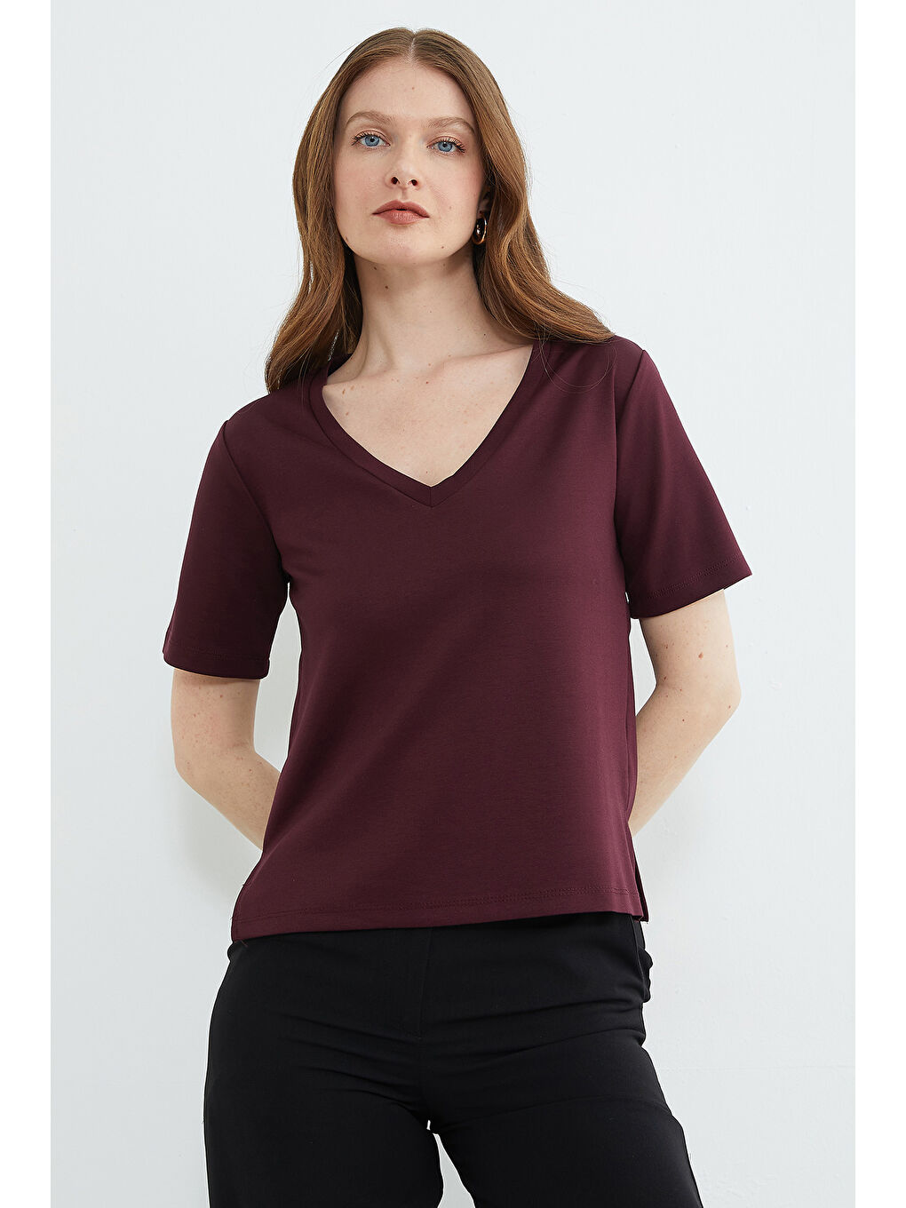 Mürdüm Basic V Yaka Modal Tişört-2