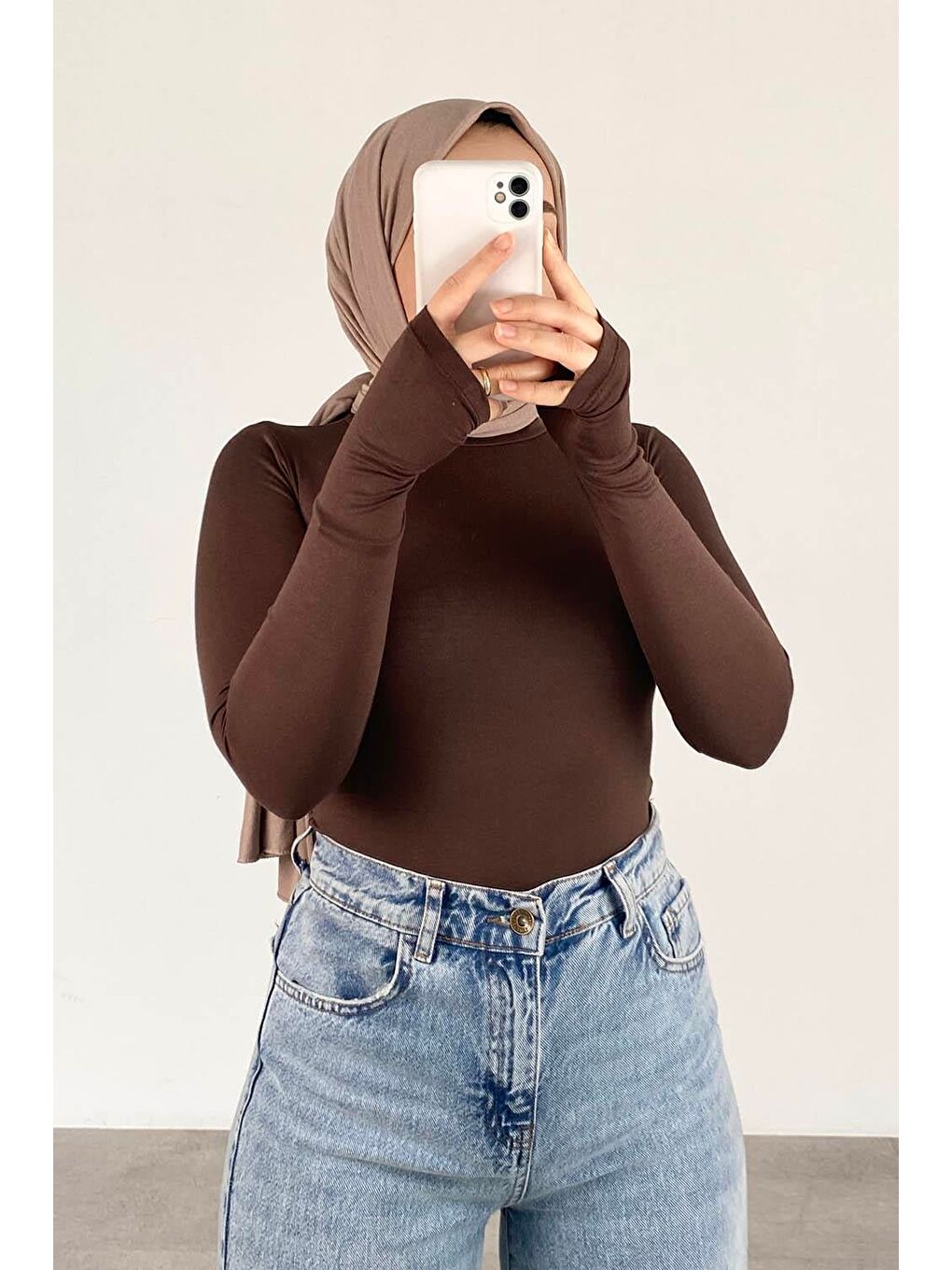 Eldiven Detaylı Body Acı Kahverengi-2