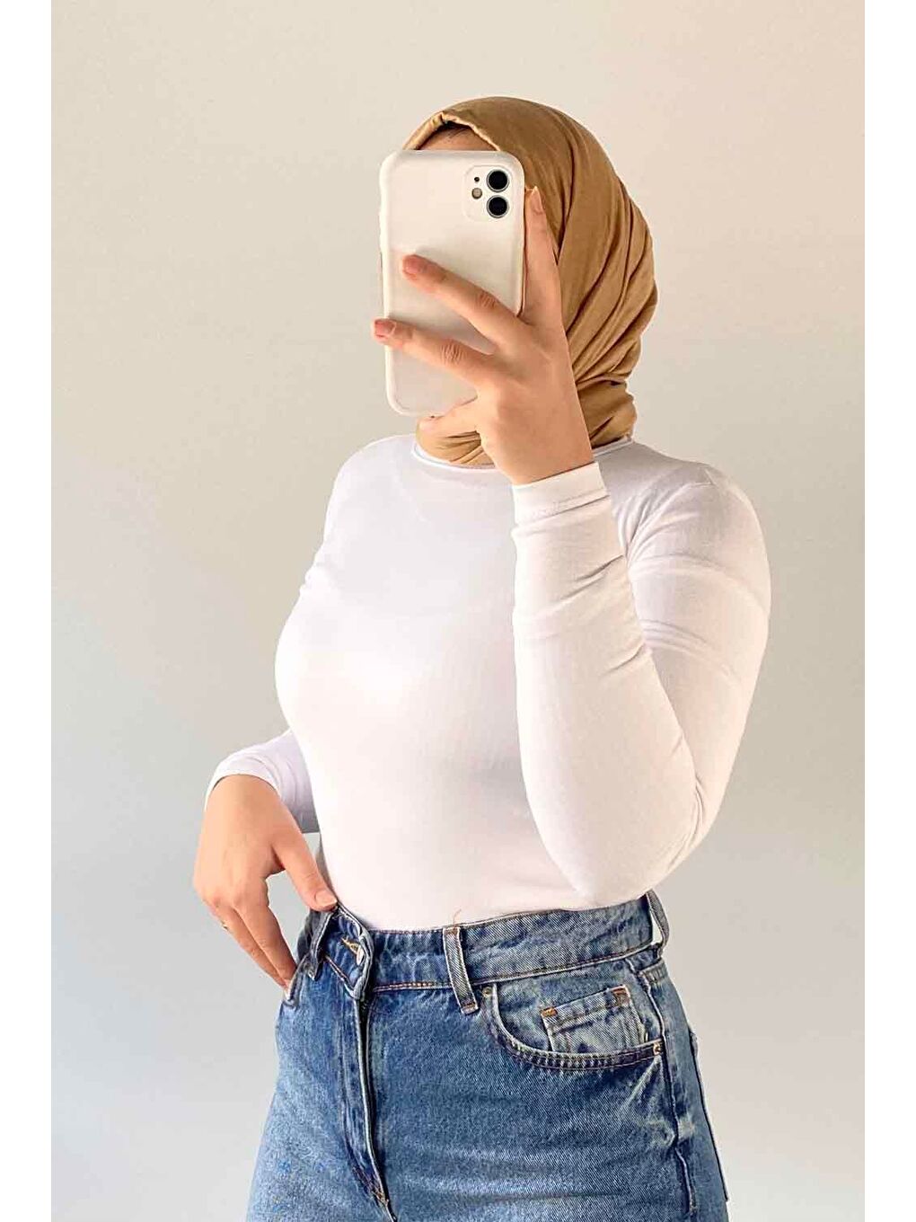 Bisiklet Yaka Düz Renk Body Beyaz-2