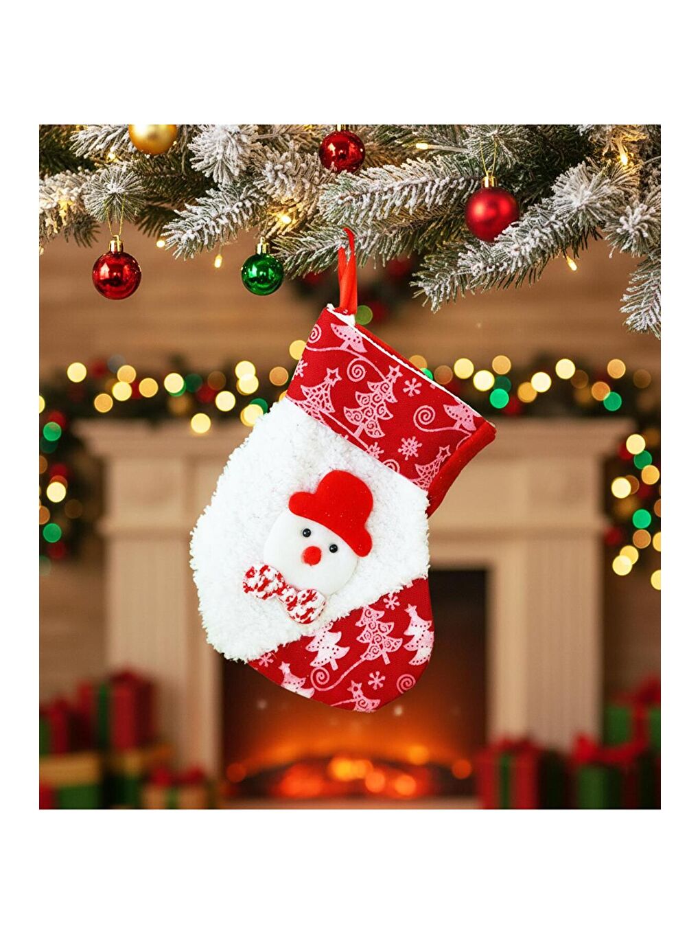 Karışık Yılbaşı Desenli Kırmızı Çorap Yılbaşı Süsü-1