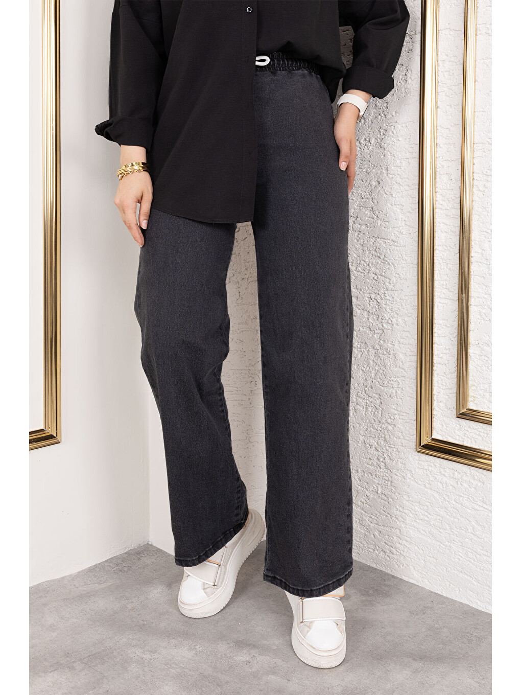 Bol Paça Beli Lastikli Jean Pantolon Tsd250106 Antrasit-2