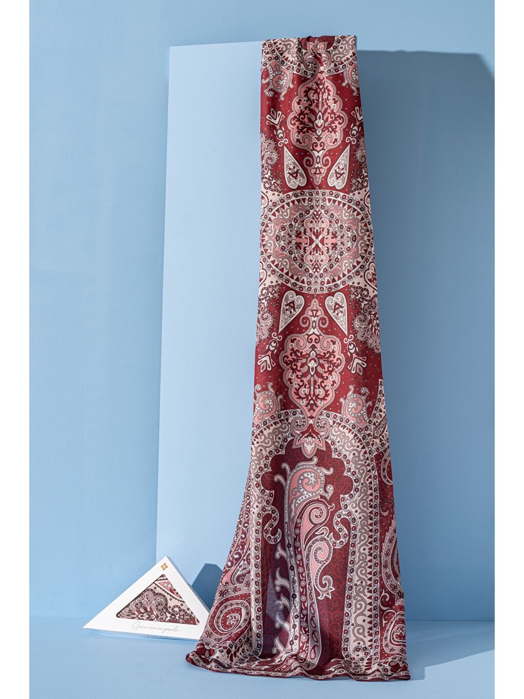 Bordo Kadın Etnik Desen Soft Tlos Şal