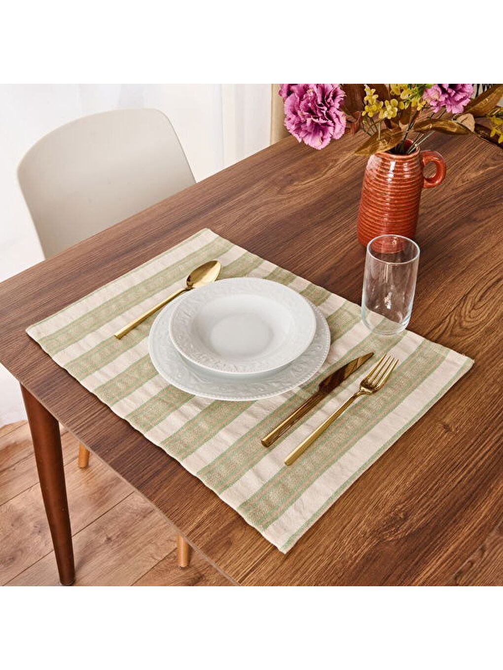 Mor Soft Freya 2'li Amerikan Servis - Yeşil / Ekru - 35x50 cm