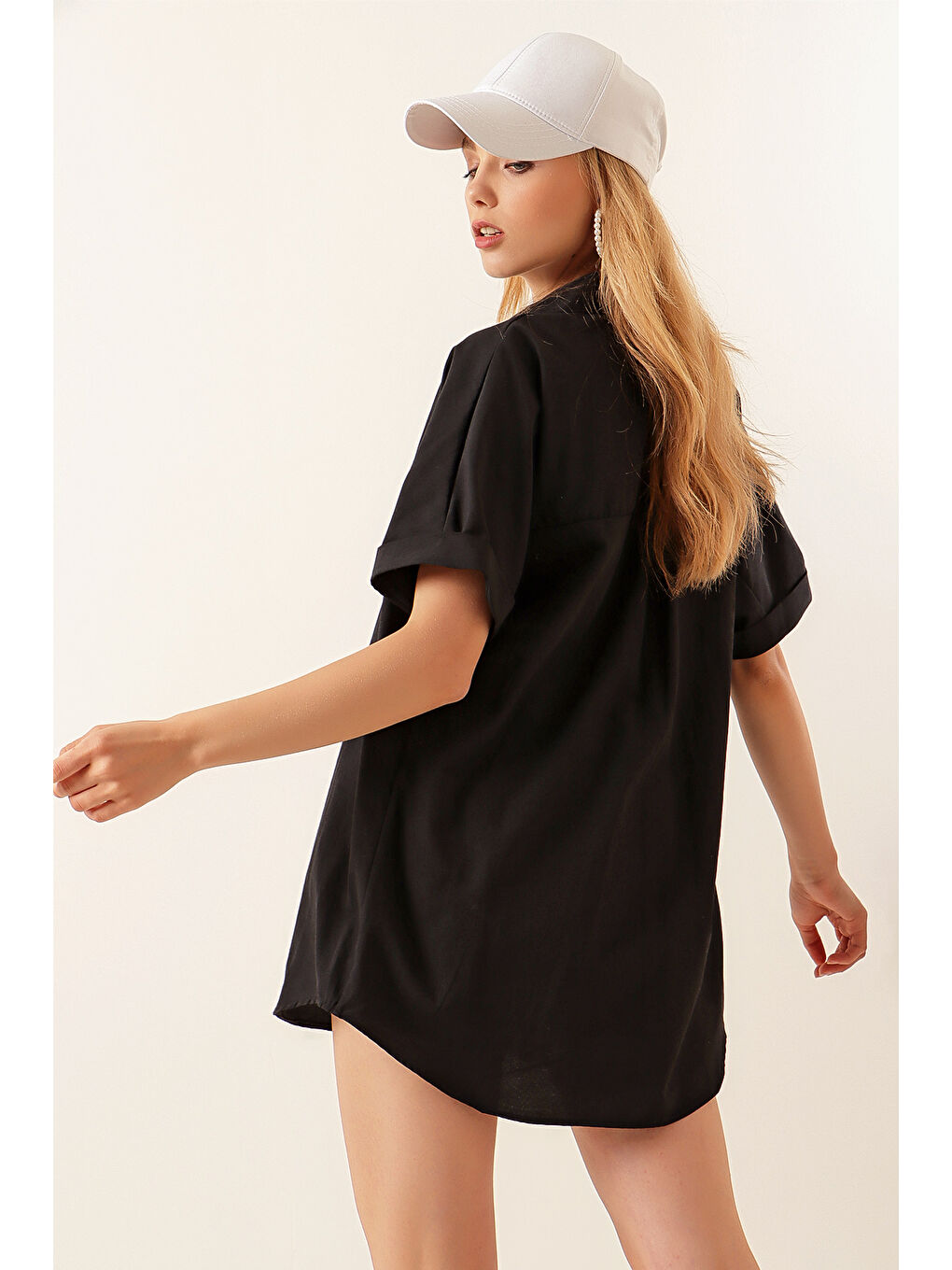 20120 Oversize Kısa Kollu Gömlek - Siyah-5