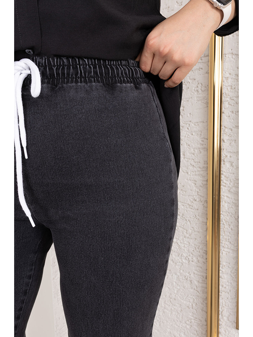 Beli İpli İspanyol Paça Jean Pantolon Tsd250107 Antrasit-1