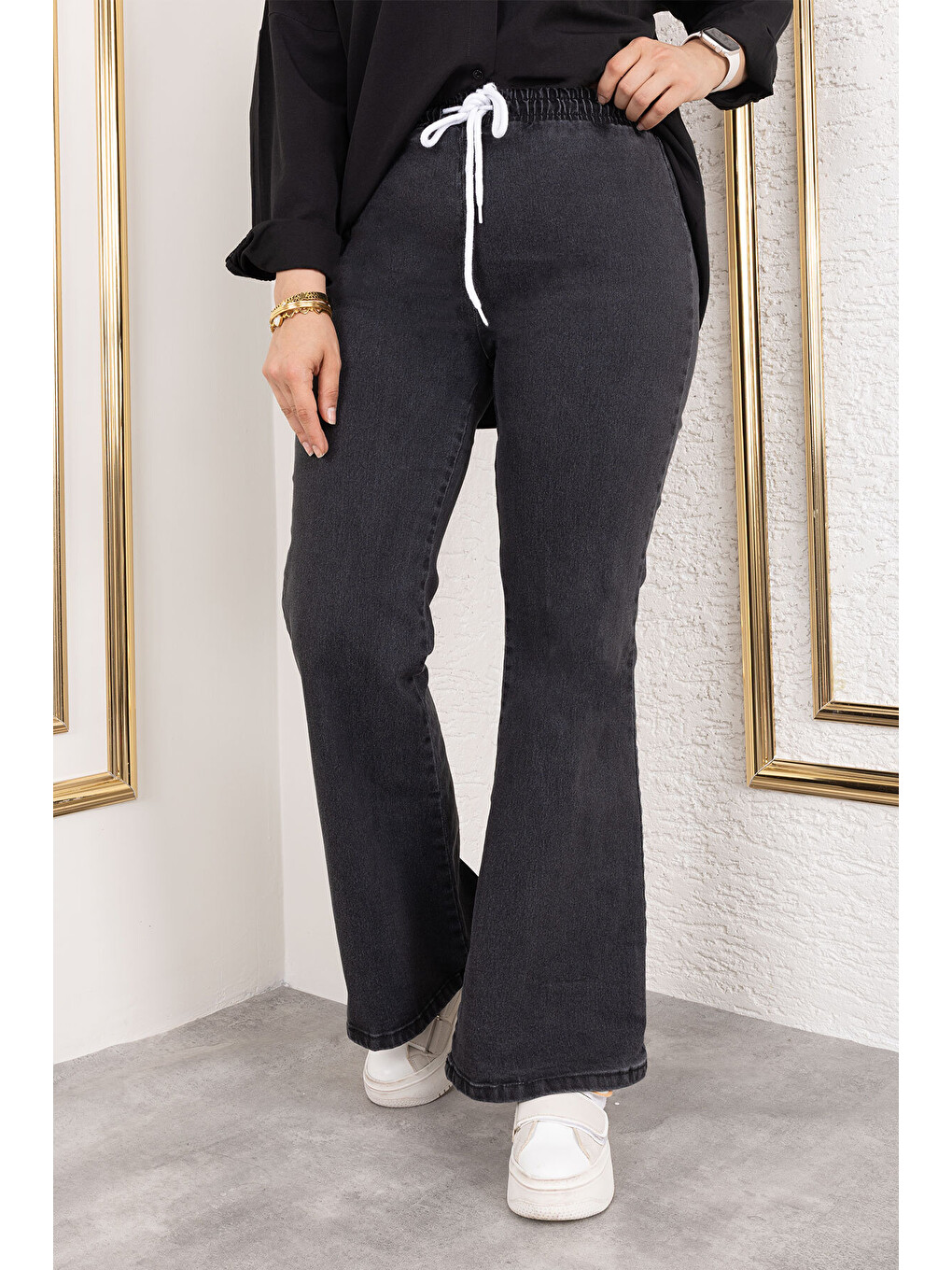 Beli İpli İspanyol Paça Jean Pantolon Tsd250107 Antrasit-2