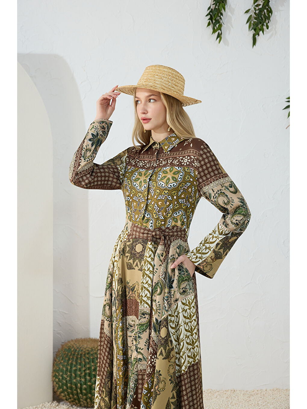 Haki Desenli Elbise-3