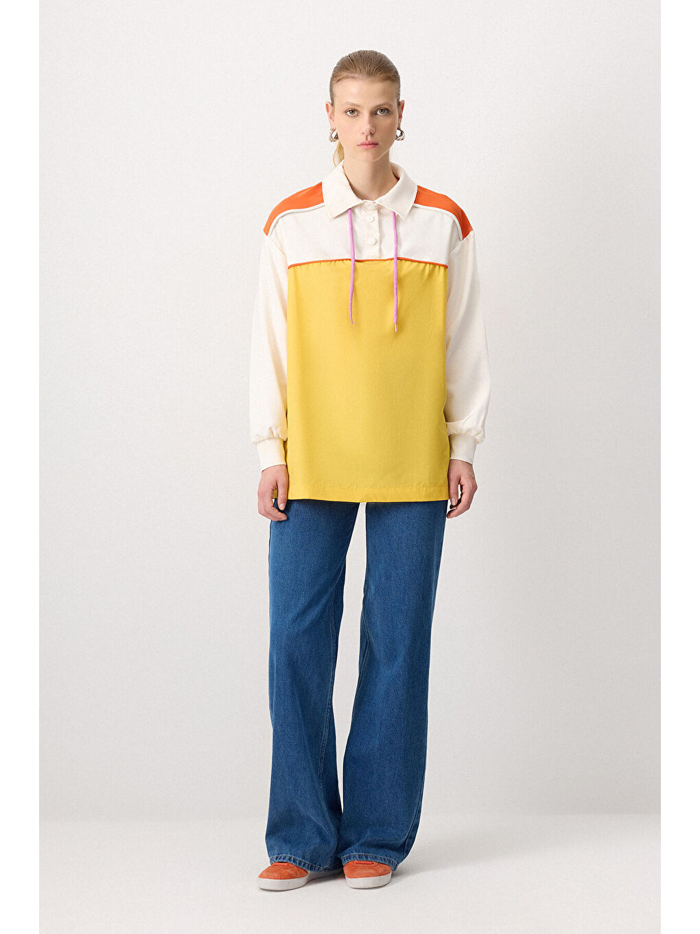 Sarı Blok Renkli Krep Tunik