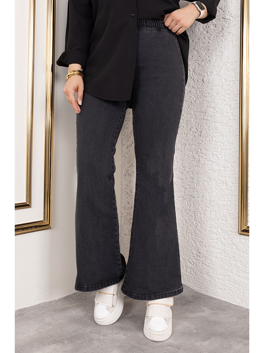 Beli İpli İspanyol Paça Jean Pantolon Tsd250107 Antrasit-3
