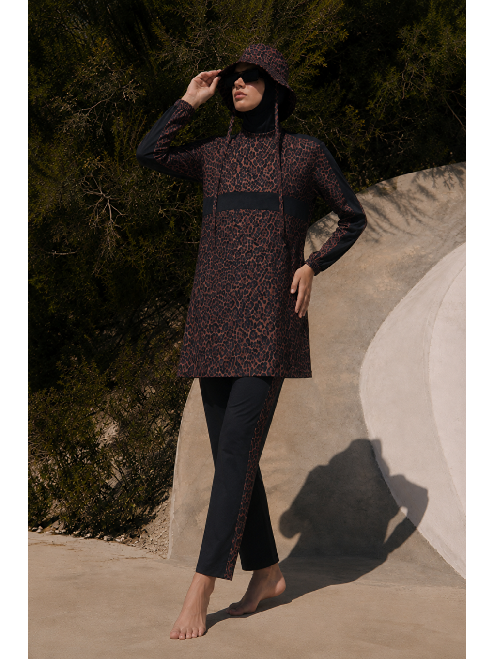 Kahverengi SOLARA WİLD | Leopar Desen Siyah Tesettür Mayo 5 li Set-2
