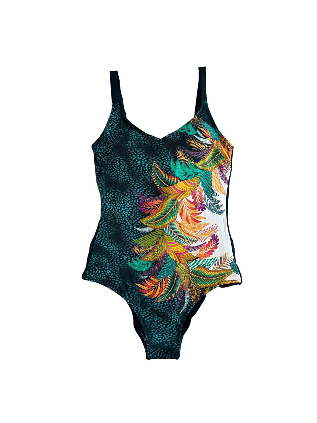 Kadın Yeşil Tropikal Yaprak Desen Yüzücü Mayo HZL25S-LC0046