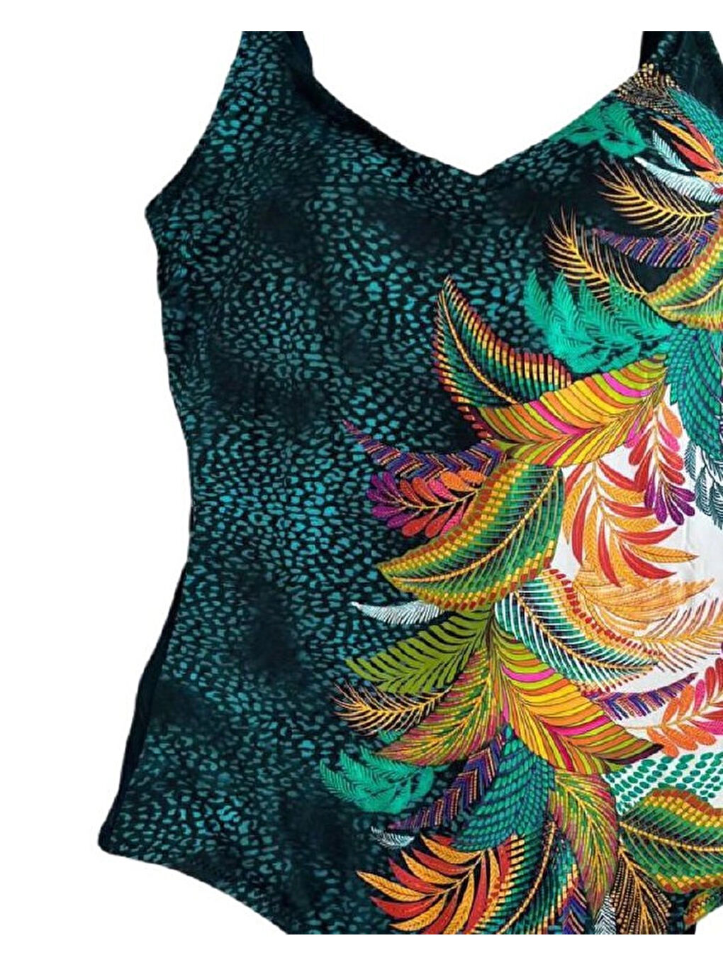 Kadın Yeşil Tropikal Yaprak Desen Yüzücü Mayo HZL25S-LC0046-2