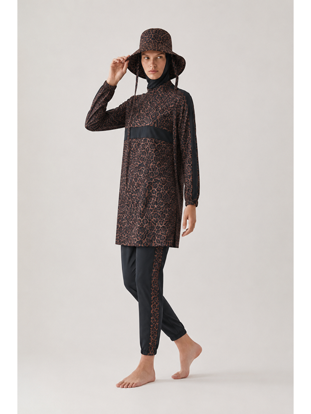 Kahverengi SOLARA WİLD | Leopar Desen Siyah Tesettür Mayo 5 li Set-4