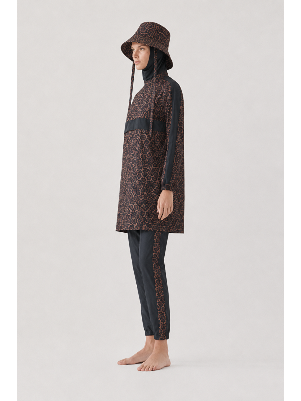 Kahverengi SOLARA WİLD | Leopar Desen Siyah Tesettür Mayo 5 li Set-5