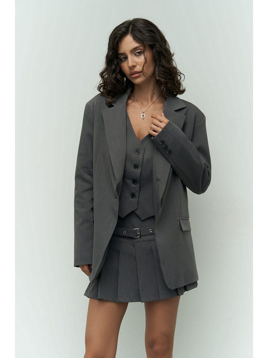 Gri Pietro Yelekli Füme Blazer