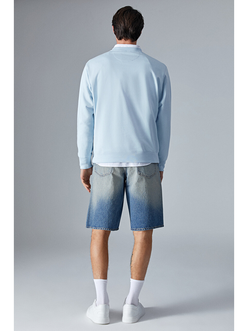 Bonell Erkek %100 Pamuk Relaxed Bisiklet Yaka Uzun Kollu Açık Mavi Sweatshirt-4