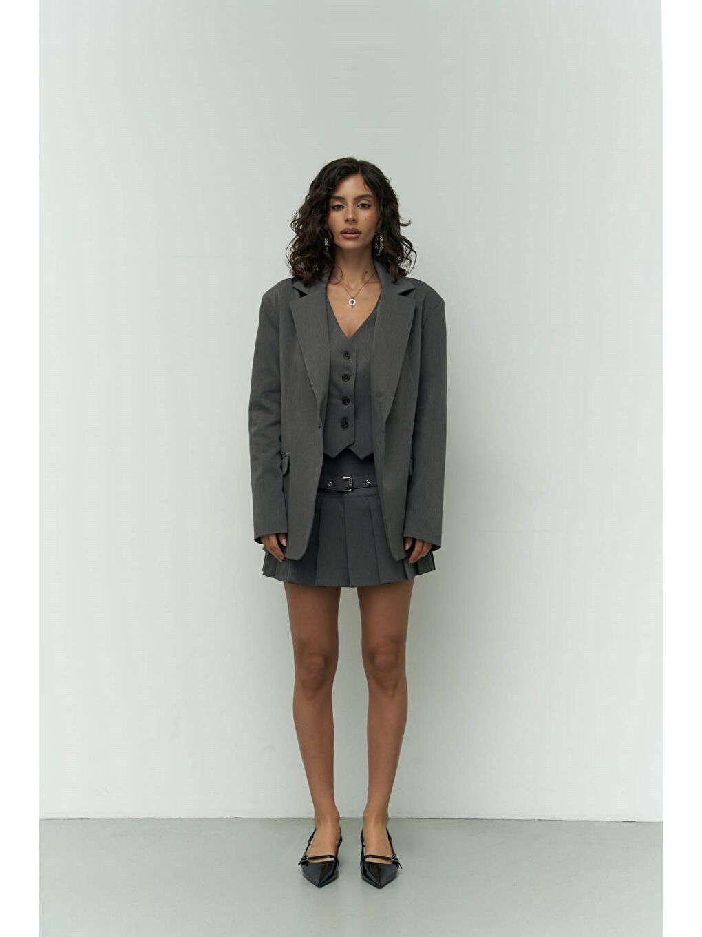 Gri Pietro Yelekli Füme Blazer-1