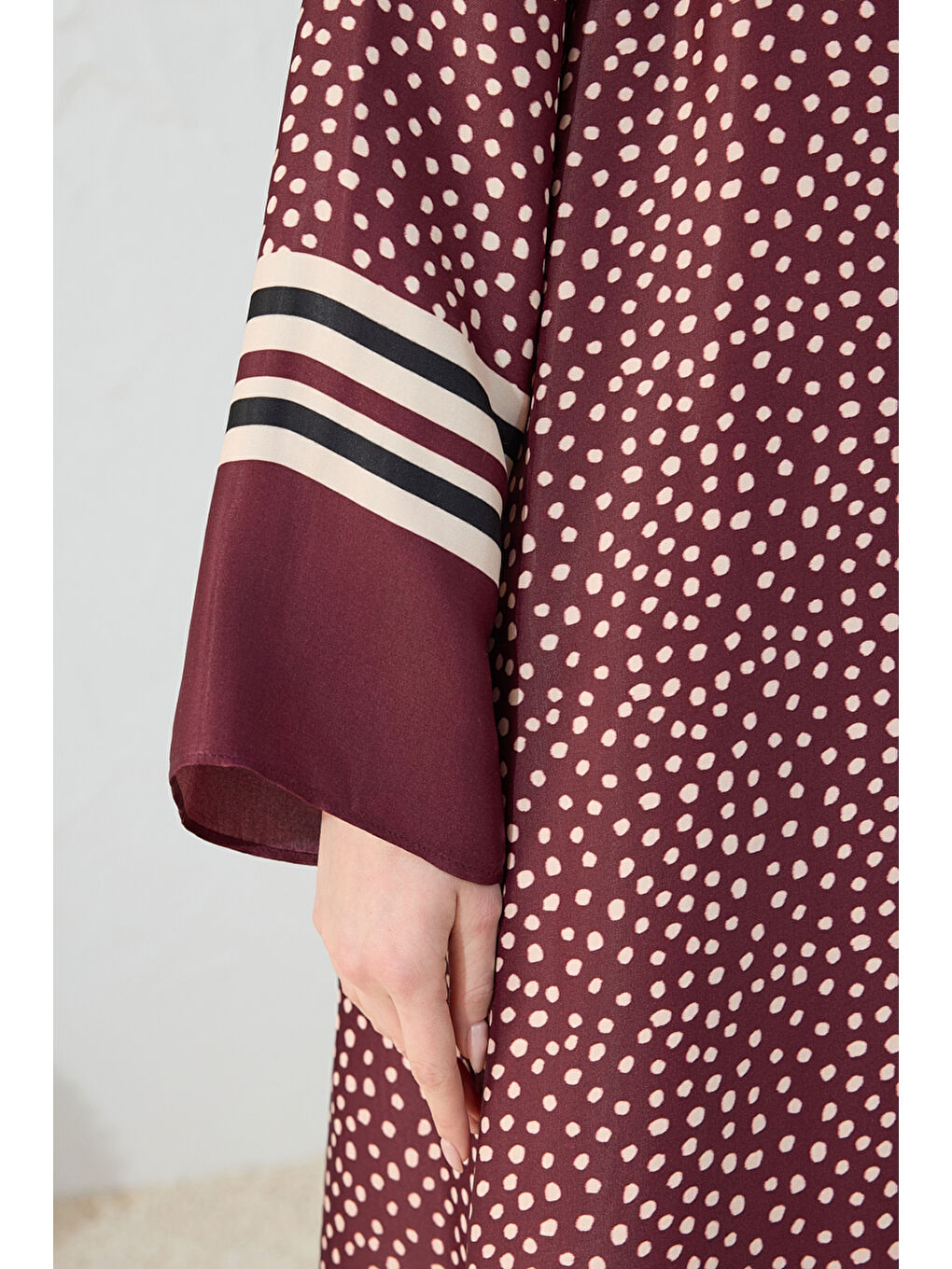 Bordo Desenli Bisiklet Yaka Elbise-4