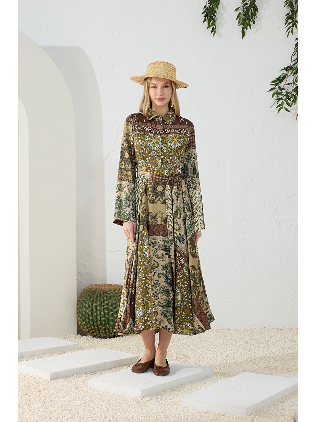 Haki Desenli Elbise-4
