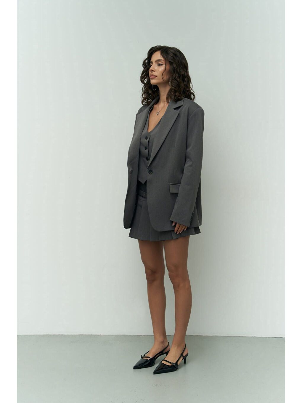 Gri Pietro Yelekli Füme Blazer-2